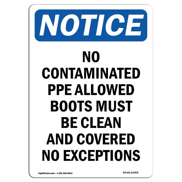 Signmission OSHA Notice Sign, No Contaminated PPE Allowed Boots, 7in X 5in Decal, 5" W, 7" H, Portrait OS-NS-D-57-V-14469 - main